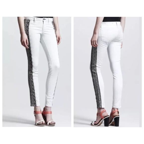 Rag & Bone White Embroidered Lace Black Tuxedo Stripe Skinny Jeans 26. - Picture 1 of 12